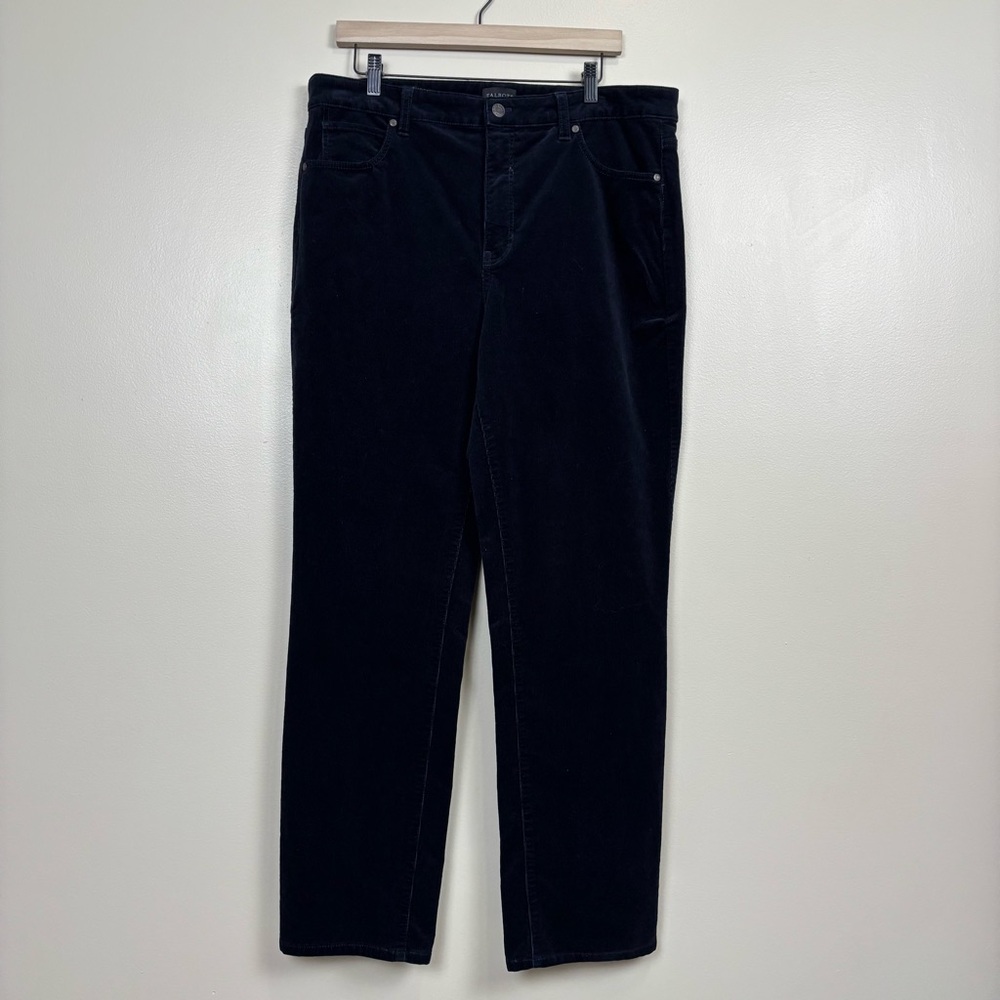 Talbots Pants Womens 14 Blue Corduroy Straight Leg High Waist Five Pocket Zip